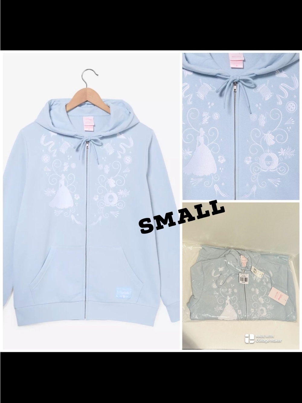 Disney NWT Cinderella’s Carriage Embroidered Full-Zip Hoodie
